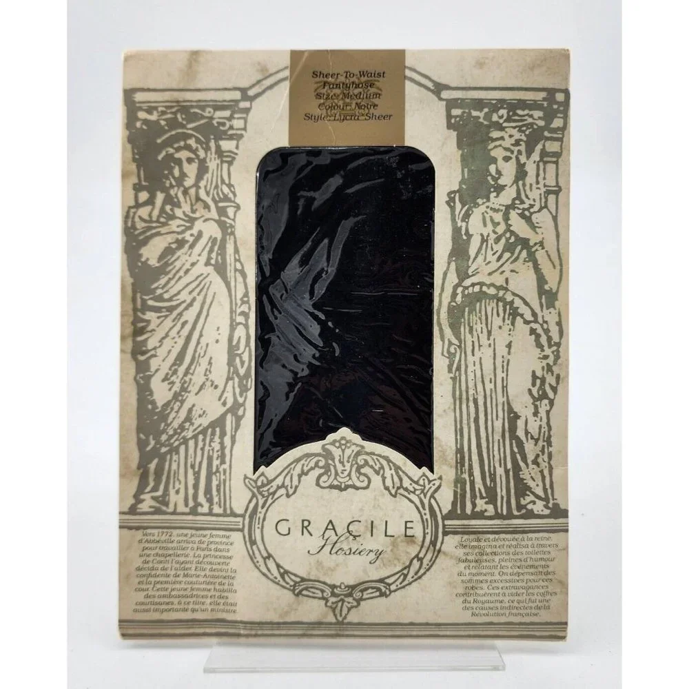 VTG Gracile Hosiery Lycra Sheer to Waist Pantyhose‎ Noire Size Medium